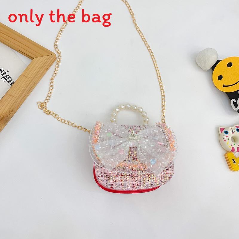 Childrens Canvas Bag With Artificial Pearl Handle And Butterfly Cartoon Pattern For Daily Use