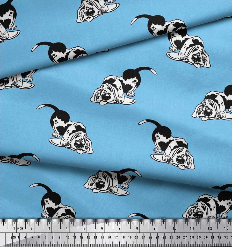 Soimoi Japonská krepová saténová tkanina Basset Hound Potisk šicí tkaniny metr 42 palců