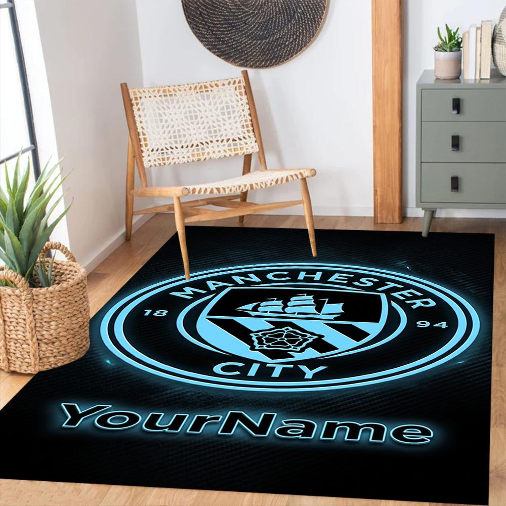 Manchester City Customizable Name Carpet Design for Kitchen Foyer Decorate Room Playrooms Anti-slip Rug Decorate Offices