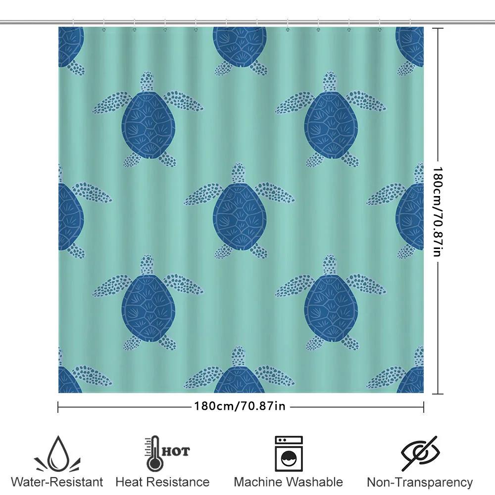 Turtle Pattern Shower Curtain Blue Sea Turtle Bathing Room Decor Waterproof Fabric