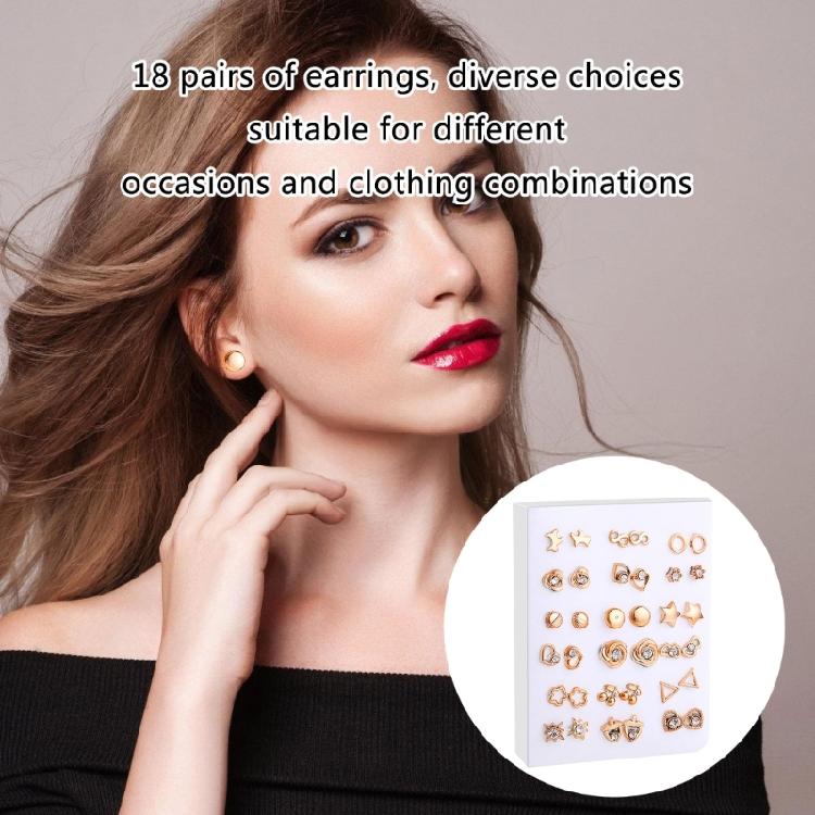 18 Pairs Gold Silver Earrings Jewelry Collection Assorted Style Gold Silver Enamel Pearls Earrings Ear Decoration