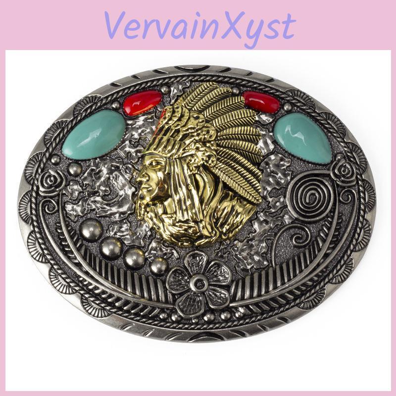 Yonbaody Aboriginal Buckle Belt Tribe Leader Portrait Indians Pattern Gem Set Waist Diy Accessories