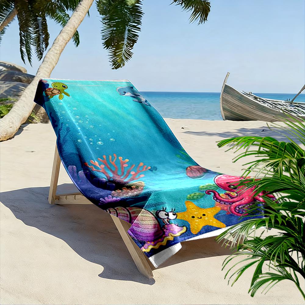 Underwater Cartoon Sea Creatures Design Beach Towel Quick-drying for Travel Outdoor Sports Jogging Beach and Swimming