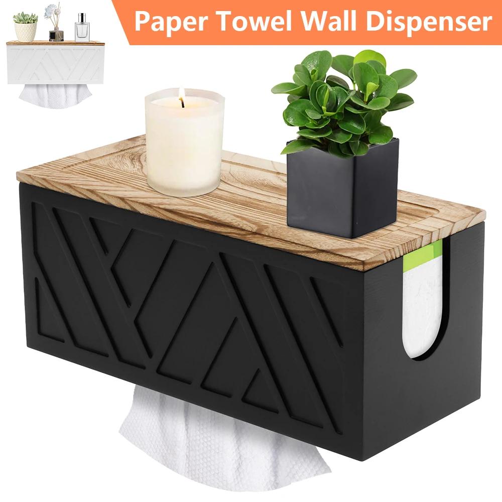 Wall Mount Paper Towel Dispenser Wooden Bathroom Tissue Box With Detachable Lid Trifold Hand Towel Holder for Kitchen Decoration