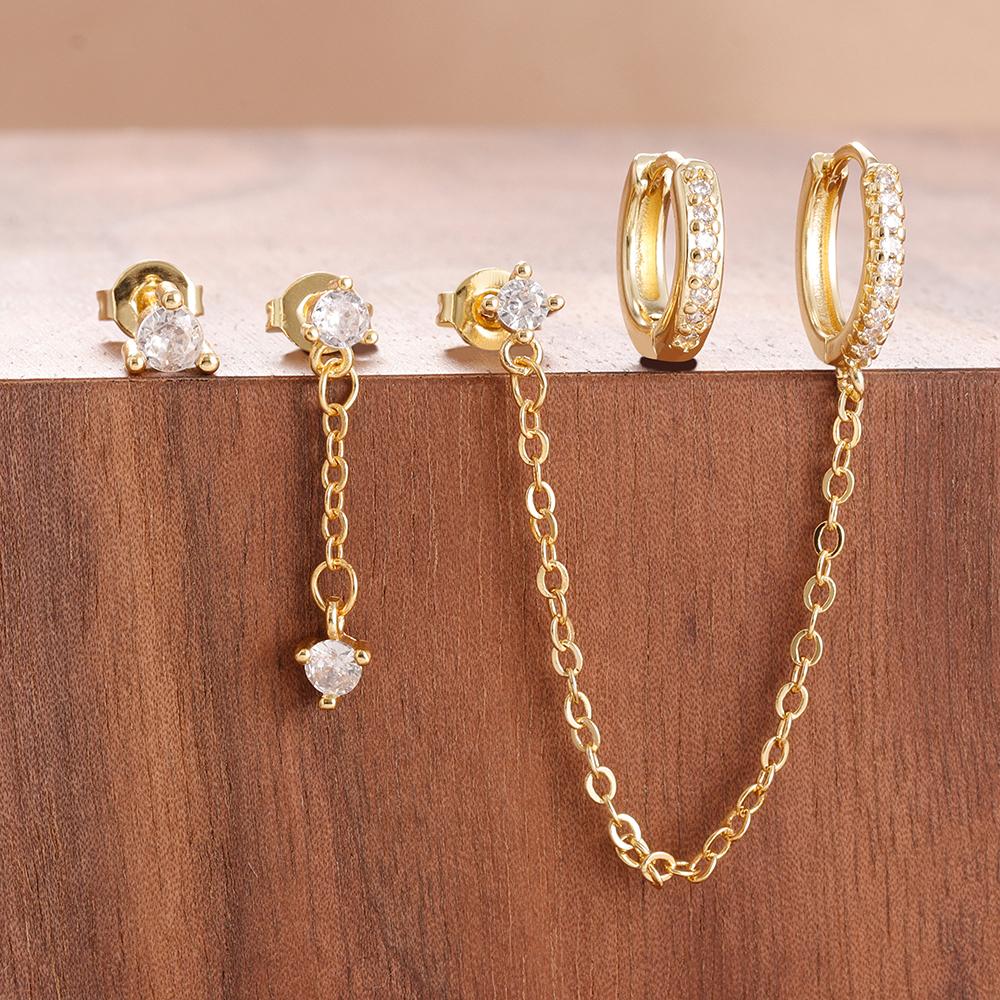 4PCS Women's Earrings Set Stainless Steel Cubic Zirconia Chain Moon Star Unique Punk Unisex Rock Earring Piercing Jewelry