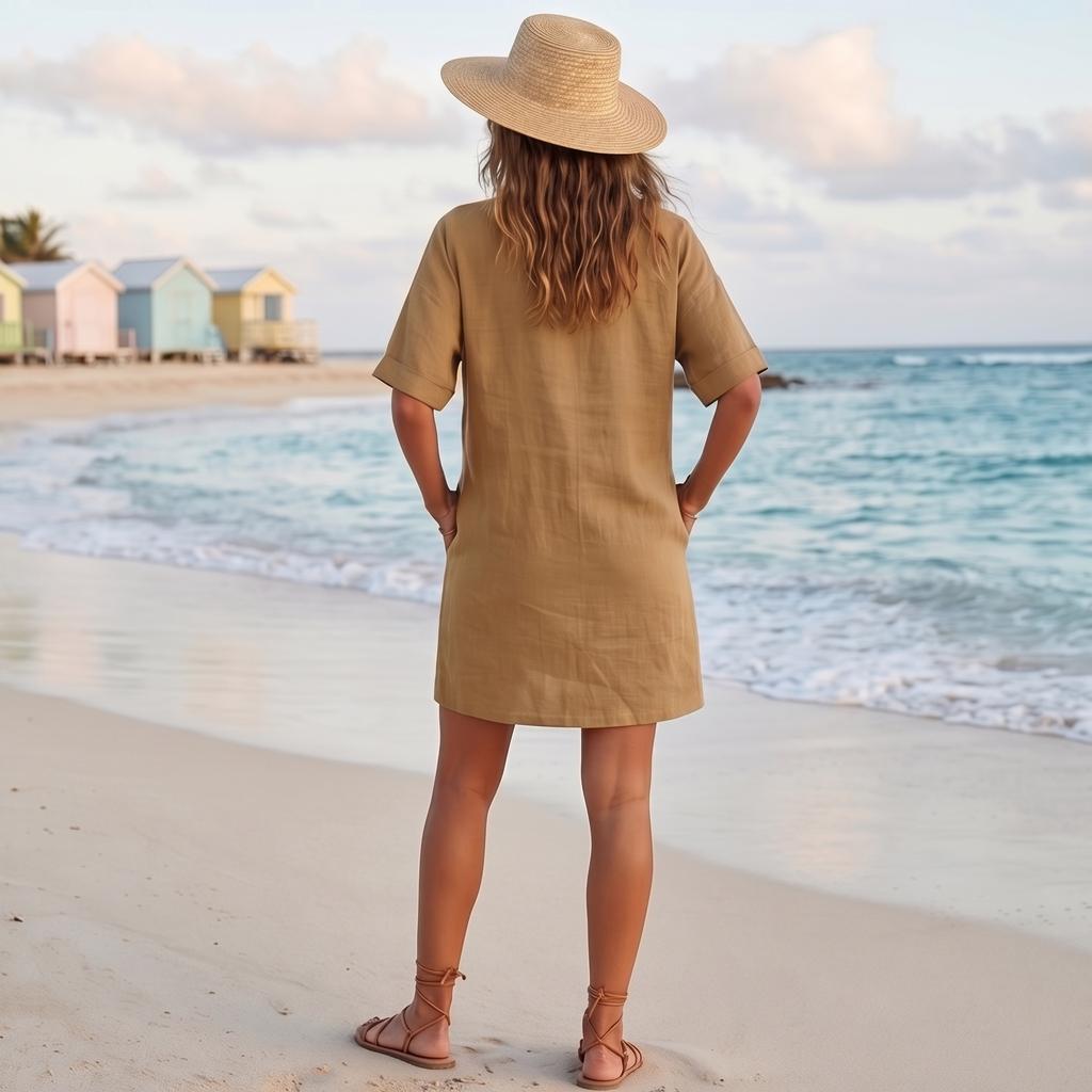 Ladies' Casual And Fashionable V-neck Loose Dress