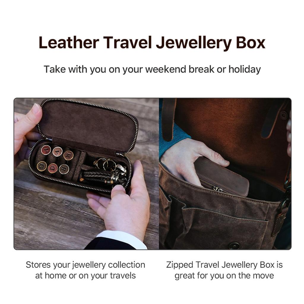 Vintage Genuine Leather Portable Cufflinks or Jewellery Storage Box Travel Jewelry Case with Zipper Jewelry Display Organizer