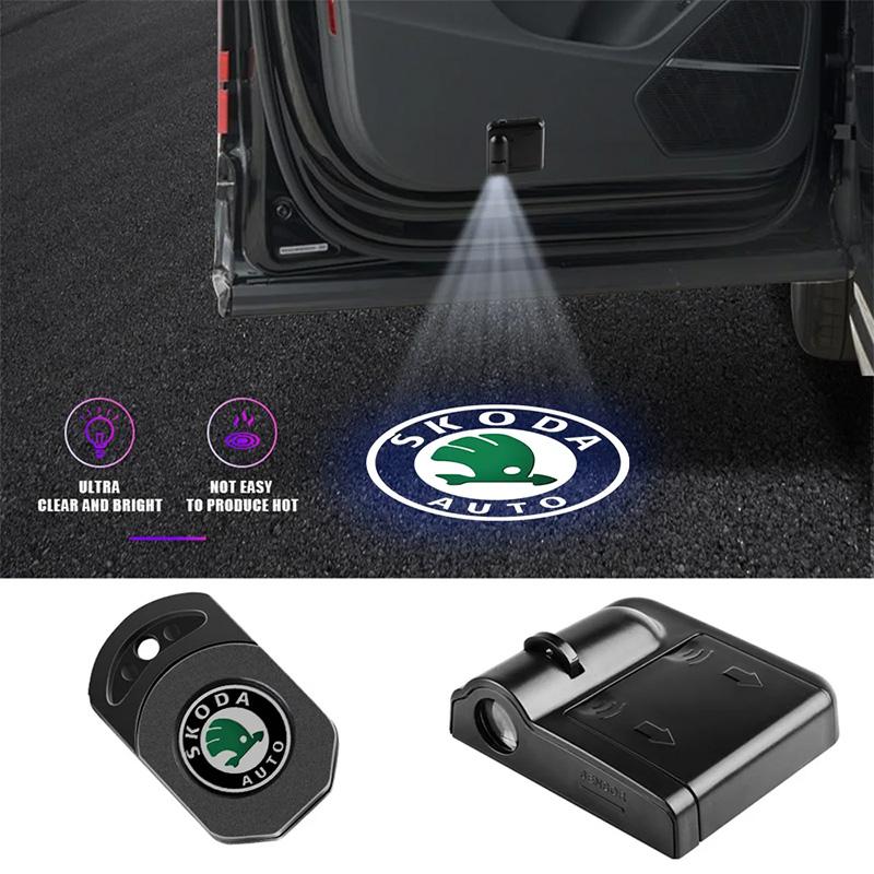 1/2pcs LED Car door universal projector high-definition welcome lights For Skoda Octavia Rapid Kodiaq Karoq Superb Fabia VisionS hkpx25