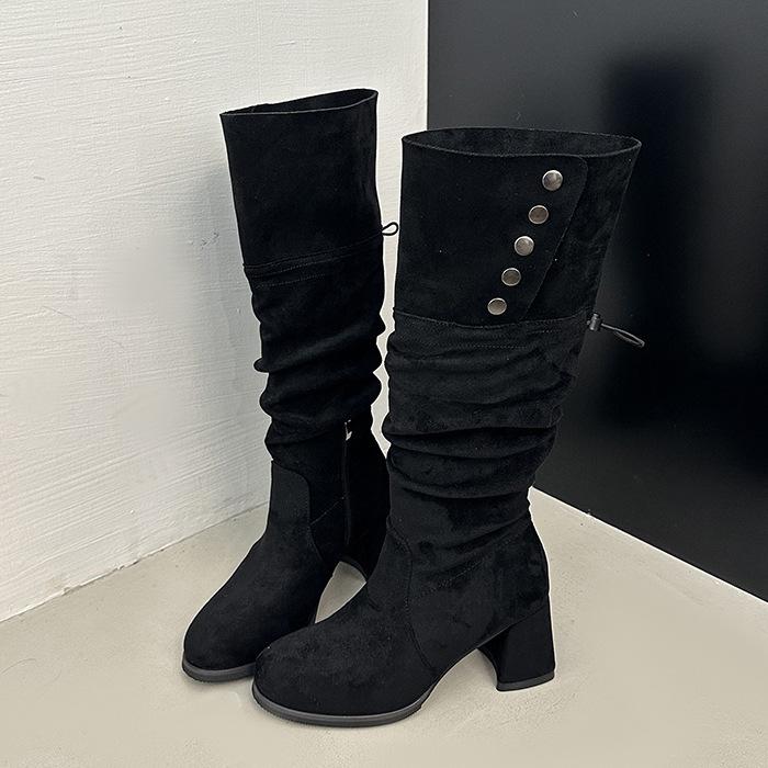 But Knee Boots Women's 2025 Autumn Thin Retro Western Cowboy Boots Thick Heel Knight Boots Medium Tube Stacking Boots