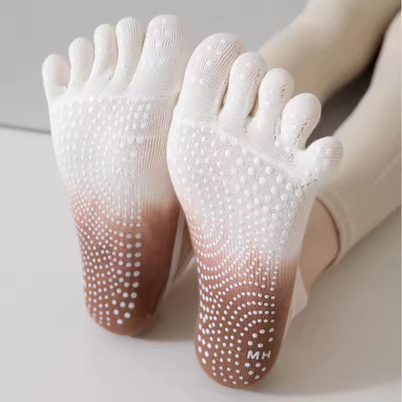 Low Cut Athletic Wrap Straps Grip Dots Anti Slip Breathable Cotton Gradient Fitness Ballet Style No Show Five Toe Yoga Socks