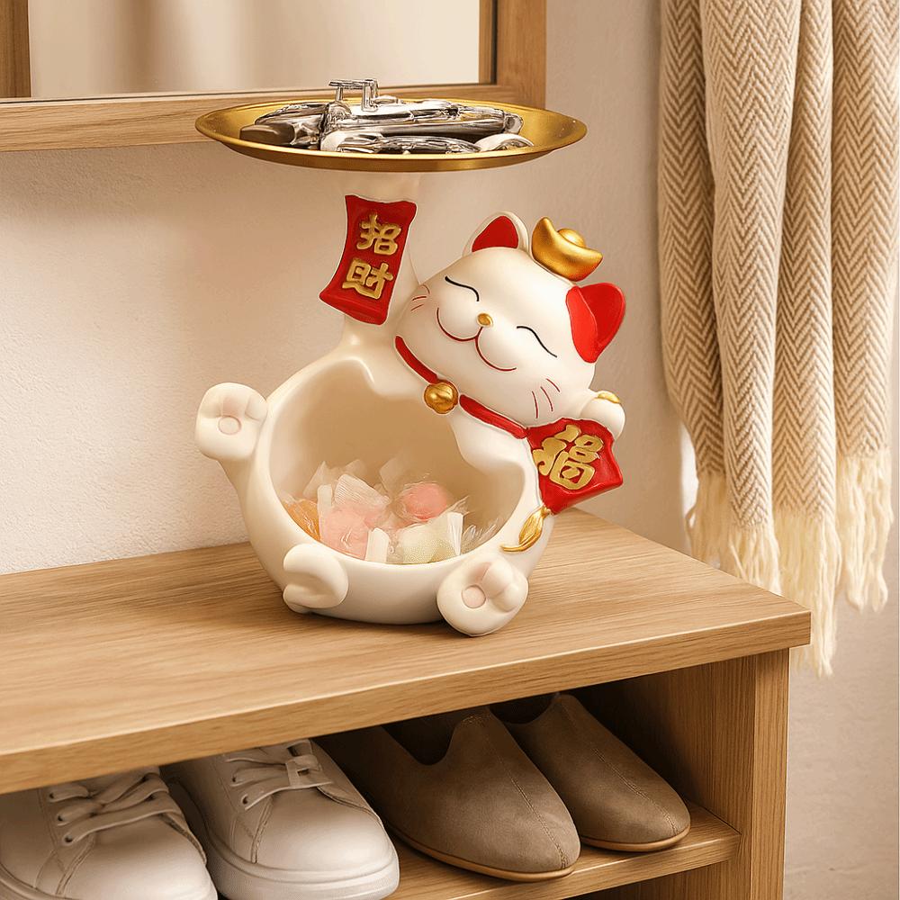 Model Toy Fortune Cat Key Storage Tray Cat Figure Lucky Cat Home Storage Decorative  Creative Gift