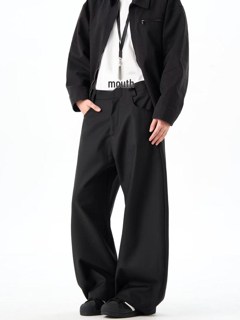 Unisex Retro Black Scimitar Wide-Leg Casual Pants for Spring & Autumn