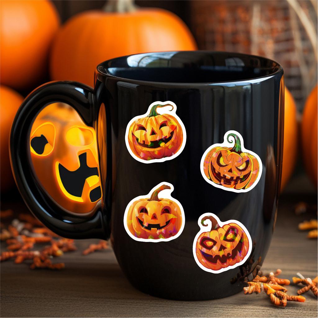 50 pcsLaser Halloween Stickers Pumpkin Sticker Holographic Laser Flash Sticker for Gifts Cups Waterproof Halloween Stickers