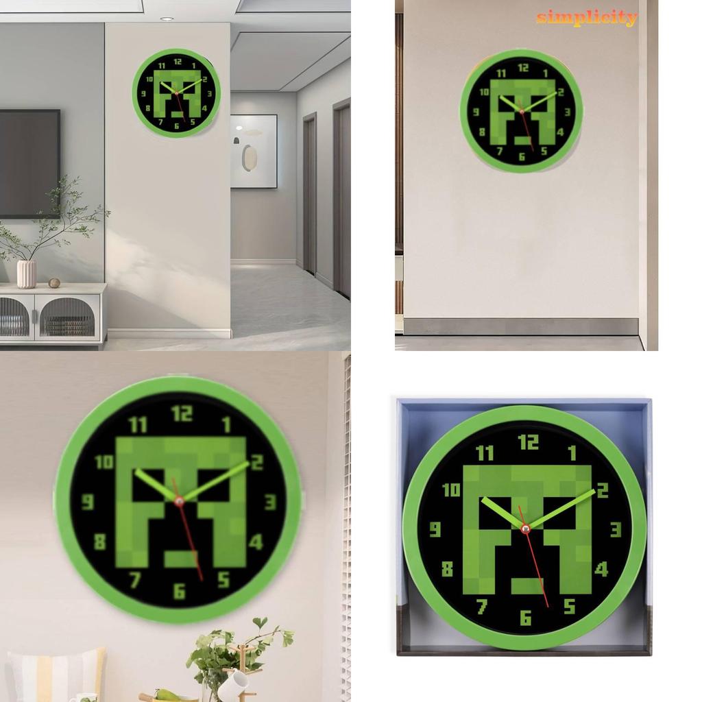 Minecraft Green Pixel Pattern Wall Silent Clock For Living Room And Bedroom Decor