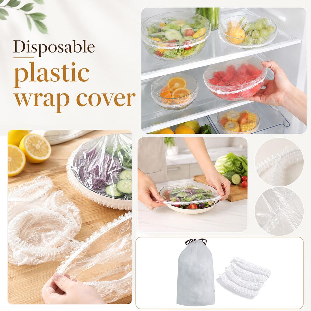 Disposable Food Wrap Covers with Bag – Food Grade Plastic Bowl Covers for Refrigerator Leftovers, Odor, Household Kitchen Supplies