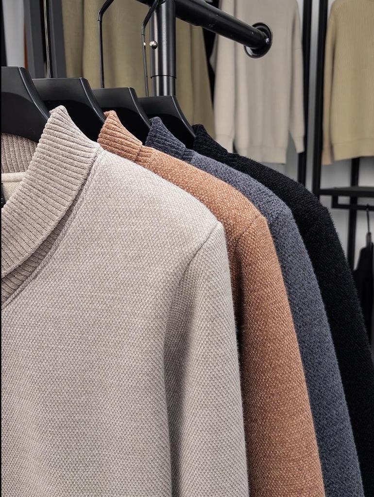 Men's Korean Style Knit Sweater with Velvet Lining - Autumn/Winter Warmth