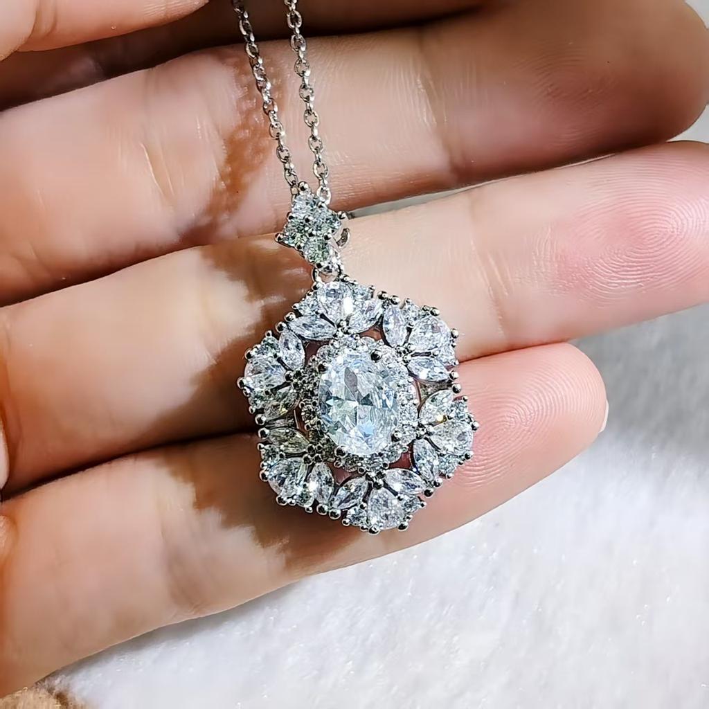 Exaggerated Heavy Industry Brilliant Pink Purple Diamond Pendant Necklace Colored Treasure Elegant High-end Sense Full of Diamond Light Luxury Chain