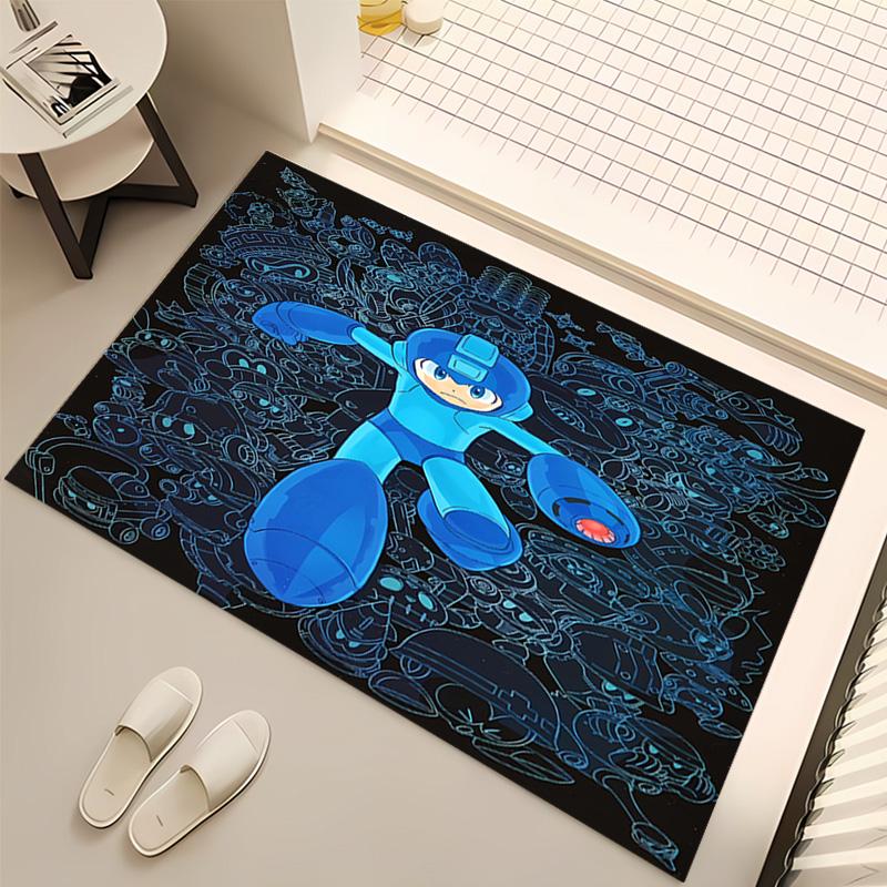 1pc Cartoon Rockman Game Megaman Print Area Rug - Soft, Washable Non-Slip Indoor Mat, Living Room, Home Office Decorative Rug,Office Decorative