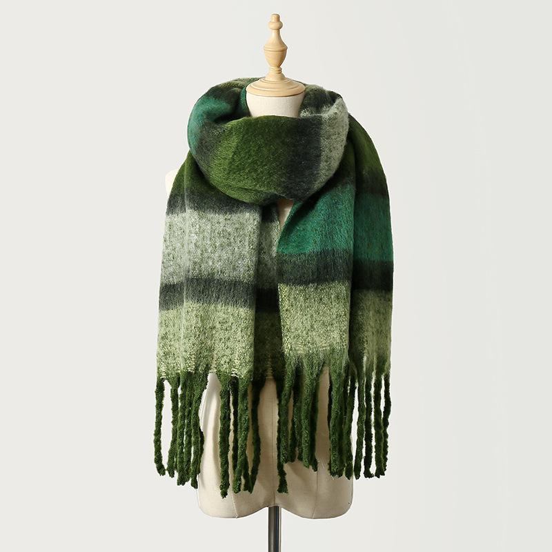 Color matching striped fringed scarf women's autumn and winter high-end mohair color warm versatile scarf shawl