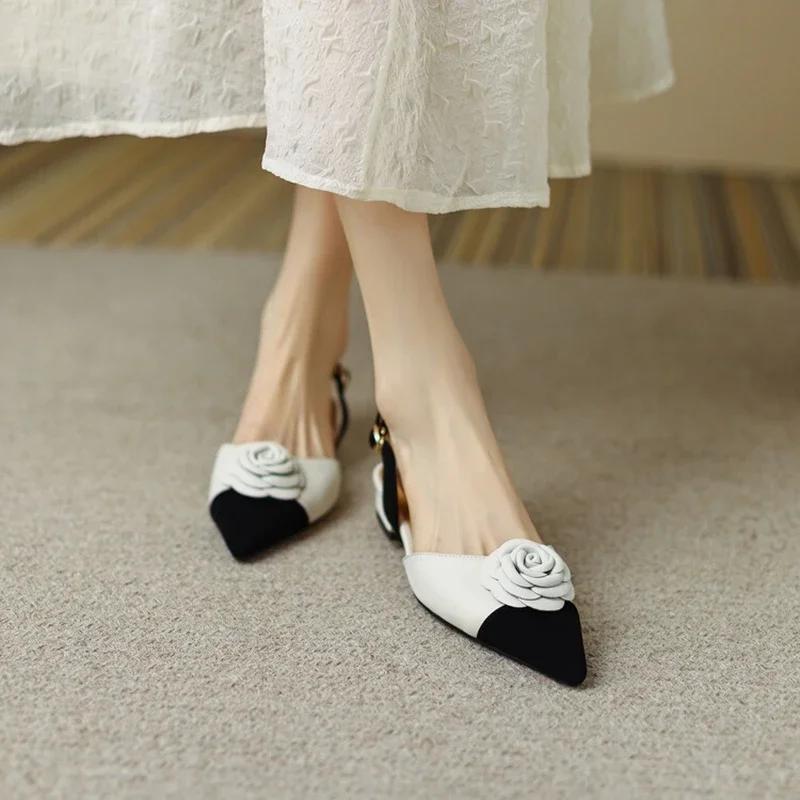 Fashion NEW Summer Sandals Women Shoes Pointed Toe Women Sandals Chunky Heel Shoes for Women Fashion Mixed Color Flower Low Heels