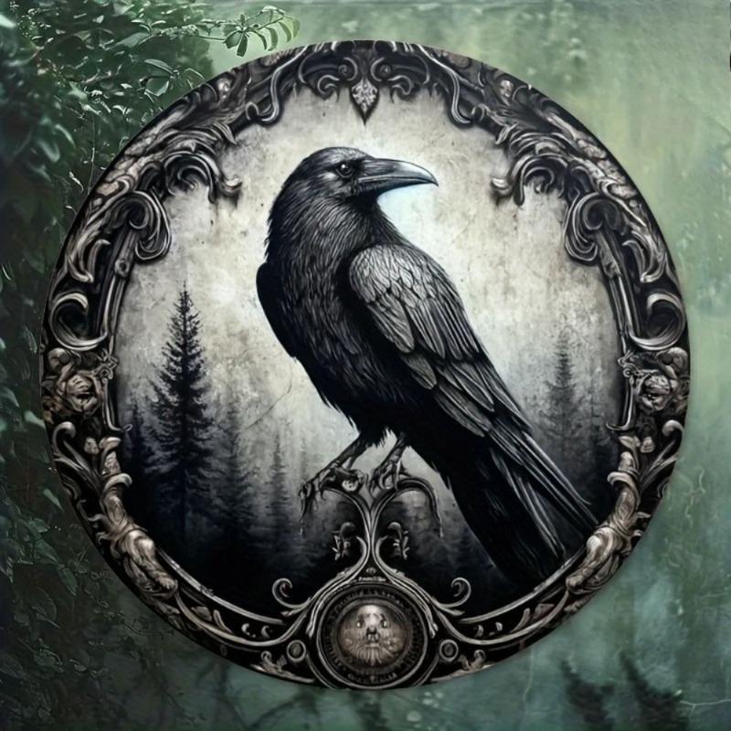 Witch Broom Halloween Sign, Round Aluminum Wall Plaque 20x20cm