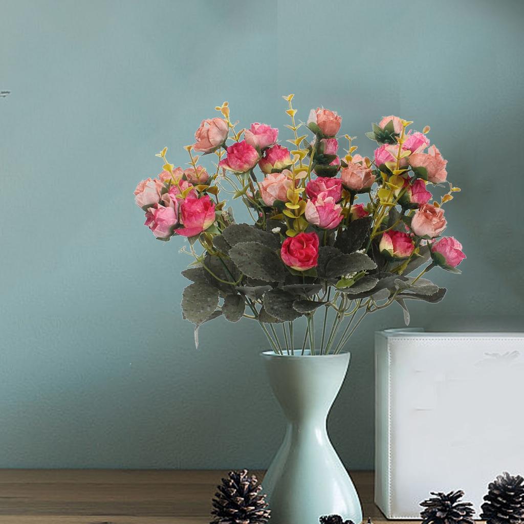 7 Branch 21 Heads Leaf Rose Artificial Flowers Fake Flower For Wedding Bridal Floral Bouquet Home Table Garden Decoration