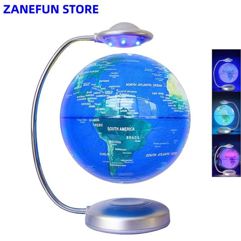 Floating Globe 8” 20cm 3D Rotation with LED Light Magnetic Levitation for Home Desk Decoration, Creative Ornaments Decoration EU Plug