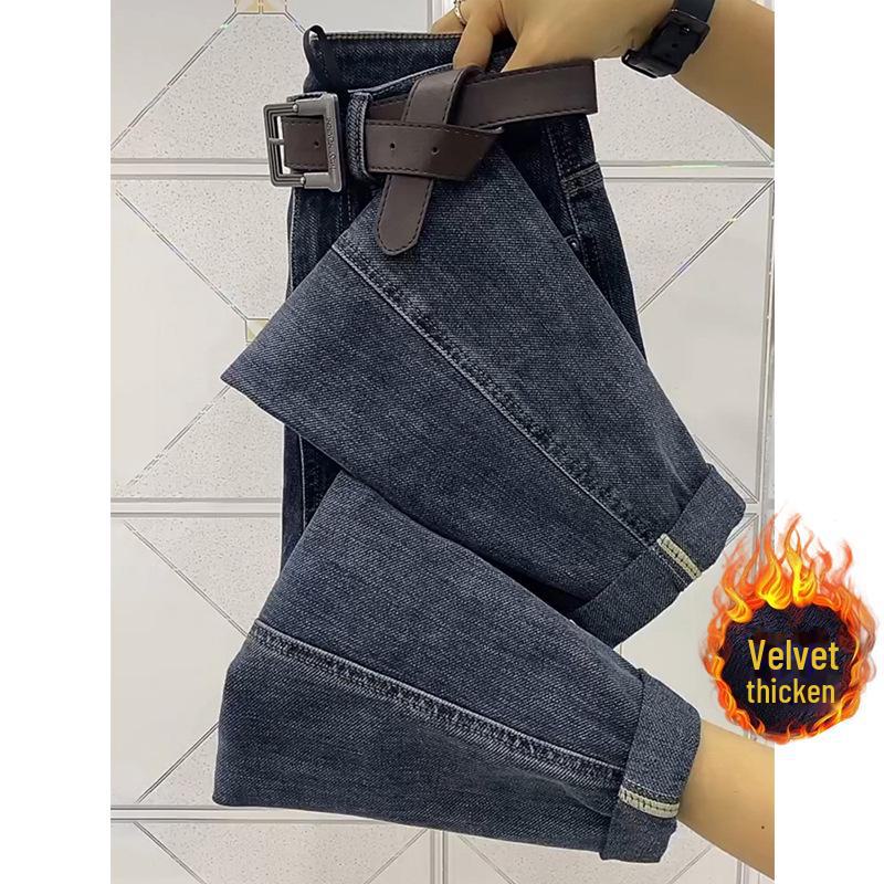 High-Waist Velvet Harem Jeans for Plus-Size Women - Elastic, Slimming, Nine-Point Length for Autumn/Winter