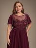 Ever-Pretty Damen Übergröße Perlenbesetztes A-Linien Maxikleid mit Fledermausärmeln Formelles Kleid mit Illusion Halsausschnitt