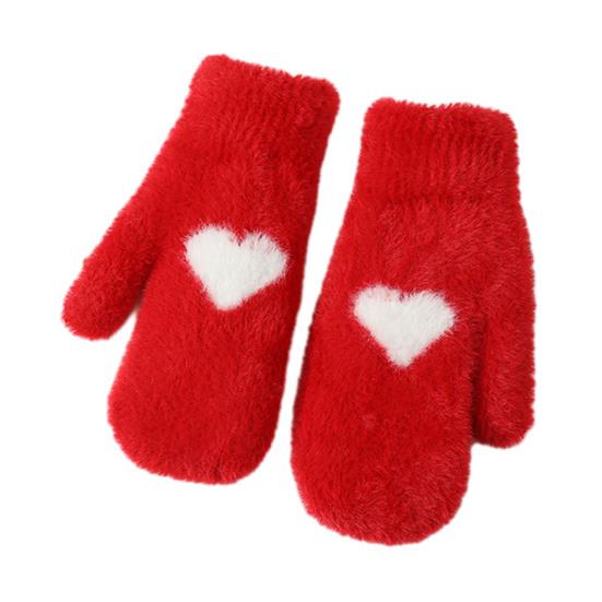 1 Pair Women Gloves Fingerless Red Heart Design Soft Fleece Lined Touchscreen Warm Mittens Valentine Day New Year Accessories
