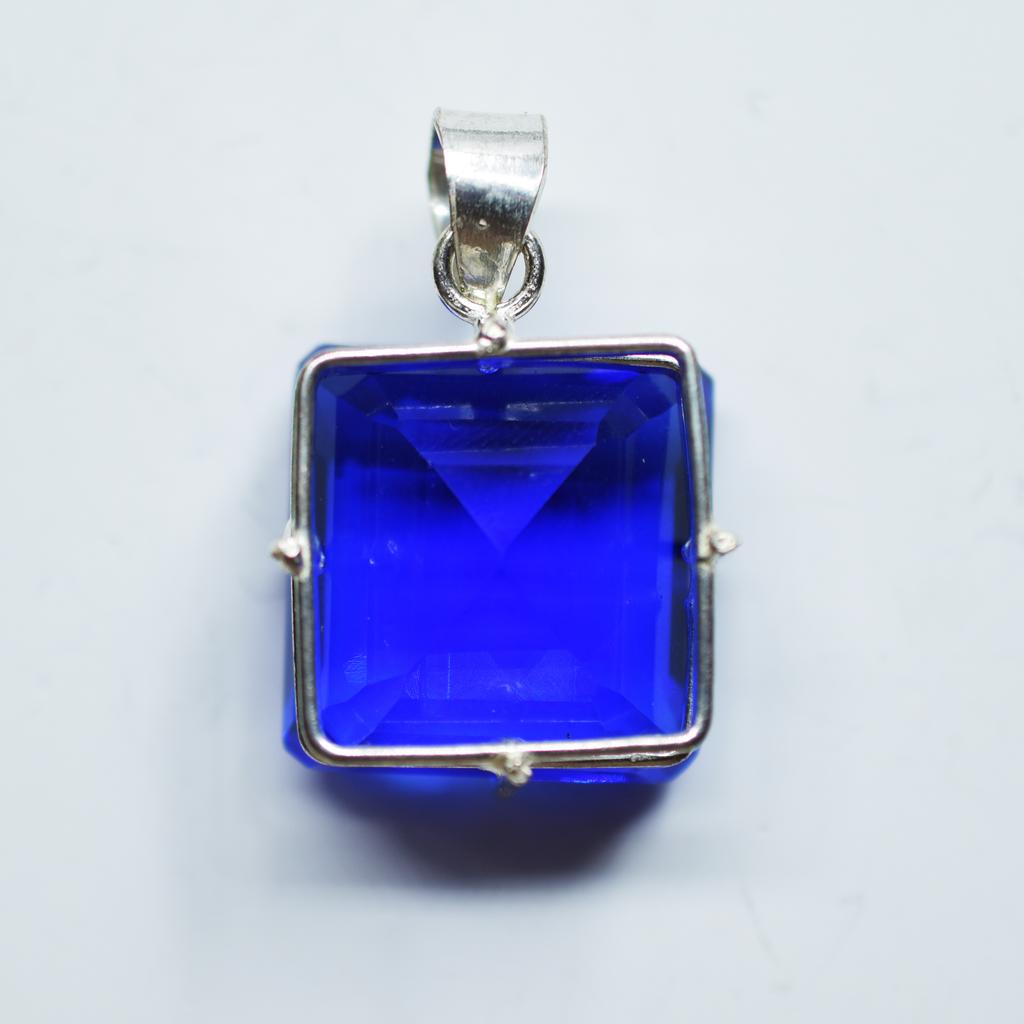 92.4 Ct Natural Blue Topaz Pendant 925 Sterling Silver square Gemstone CERTIFIED my-358-k
