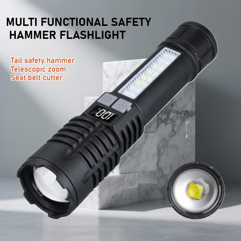 Portable Rechargeable Flashlight  Multi-Function Outdoor Specific LED Flashlight With COB Warning And Searchlight