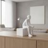 White Seated Thinker Statue Minimalist Hand-Finished Sculpture Versatile