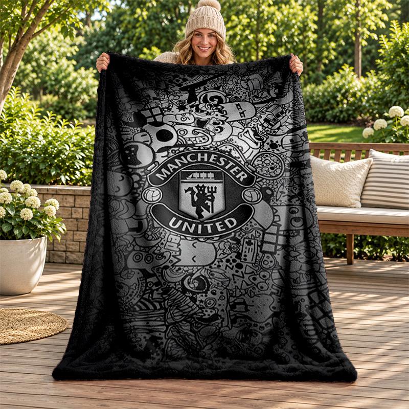 FC Manchester Blanket Flannel Blanket Soft Cozy Plush Throw for Sofa Bed Lightweight Home Decoration Gifts for Christmas Various Holidays