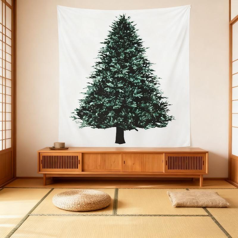 Christmas Tree Wall Hanging Pine Branch Fabric Tapestry Minimalist Nordic Style for Living Room Bedroom Holiday Decor