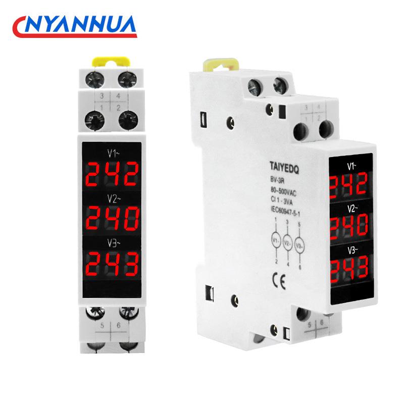 1PC Three-Display Voltmeter Din Rail Three Phase Modular Voltage Meter AC80-500V 1VA V1V2V3 BV-3R