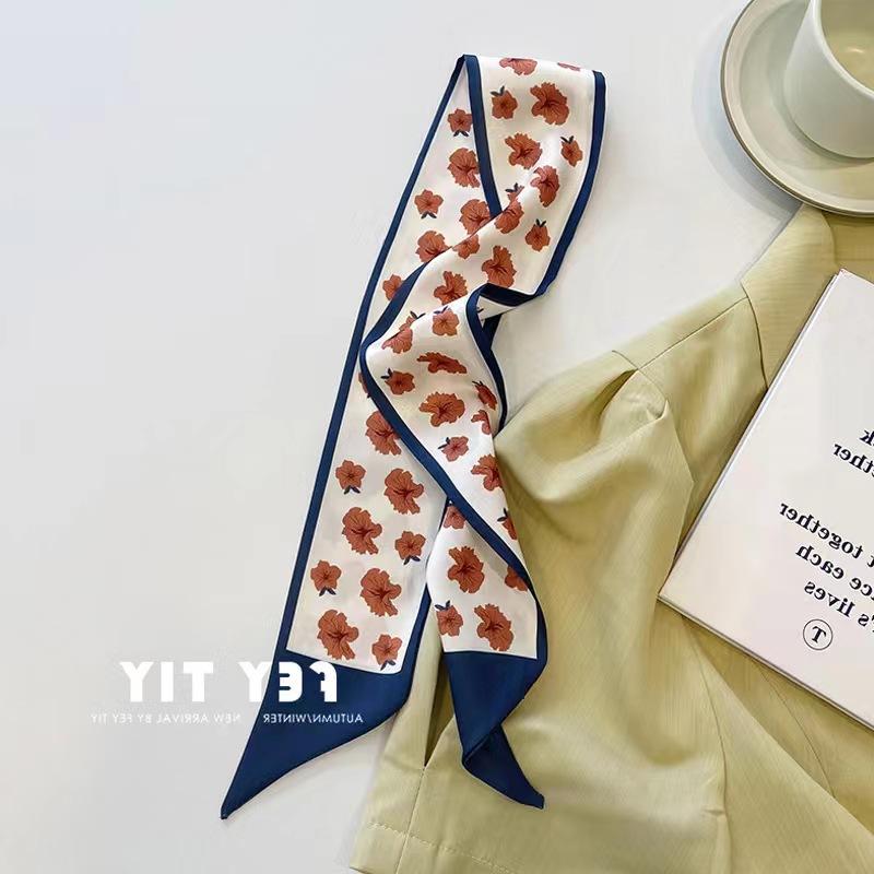 Small White And Tender Green Silk Scarf For Women, Thin Streamer, Headband, Hair Tie, Bag Decoration Long