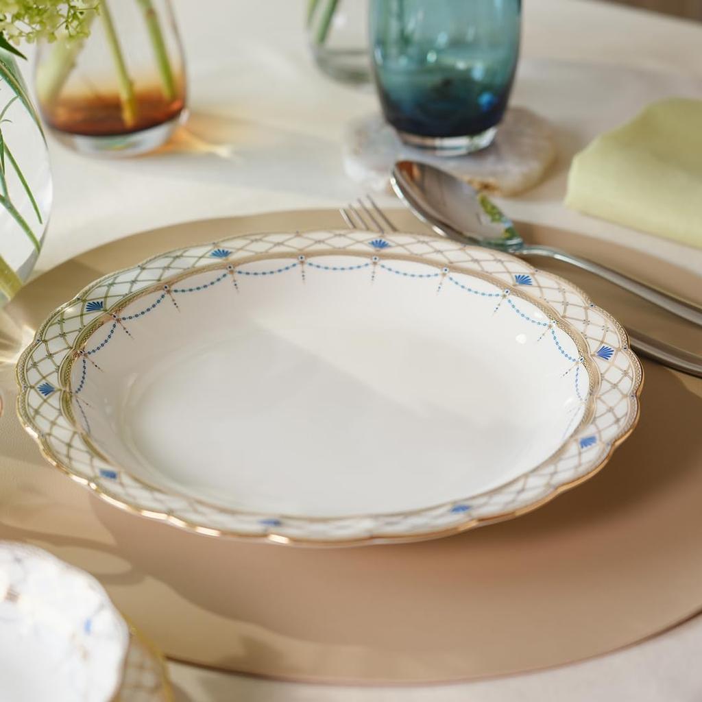 NARUMI Prima Donna Pasta Made In Elegant Curry Deep Gift Plate, 25cm, Gold, Japan, Stylish, Gorgeous, Rimmed, Plate, Plate, Boxed, 52476-1021