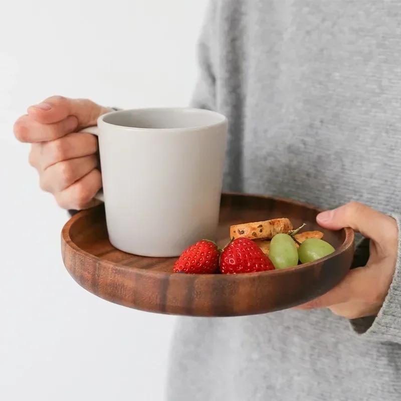 American Walnut Tray Fruit Tray Solid Wood Circular Shaped Household Water Cup Tea Cup Tray Japanese Wooden Plate Tableware