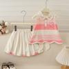 Girls Summer Sleeveless Backless Dress Set with Heart Cutout and Bow