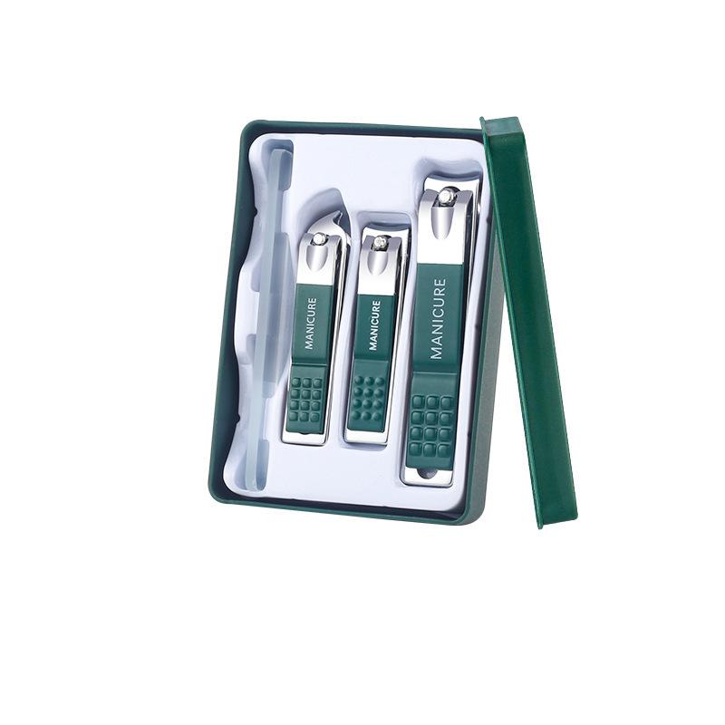 German Seiko Dark Green Splash-proof Nail Clippers Four-piece Set, One-piece Gift Box Nail Clippers Set