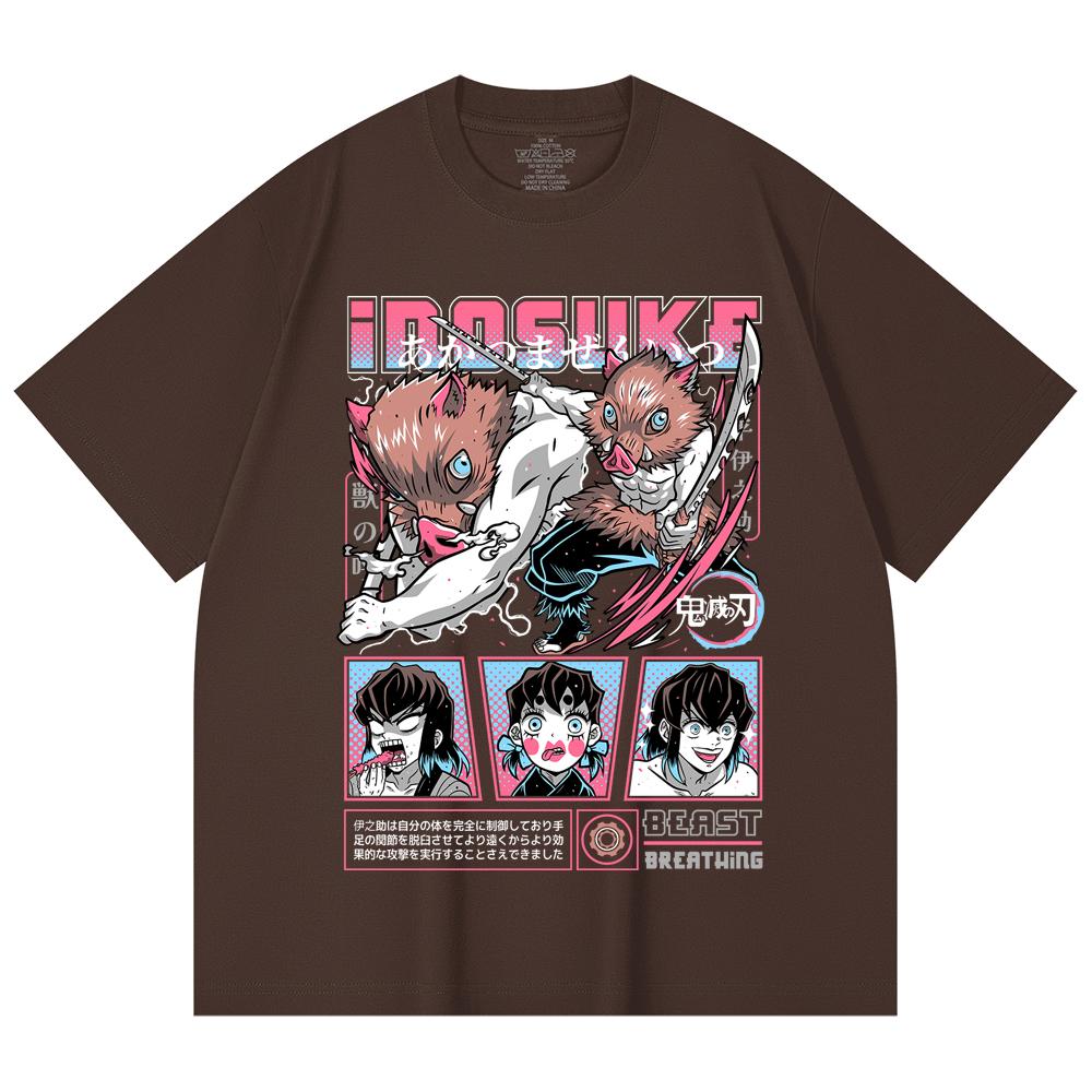 230 Gsm 100% Cotton Demon Slayer V28 Inosuke Print Unisex Heavy Cotton T Shirt