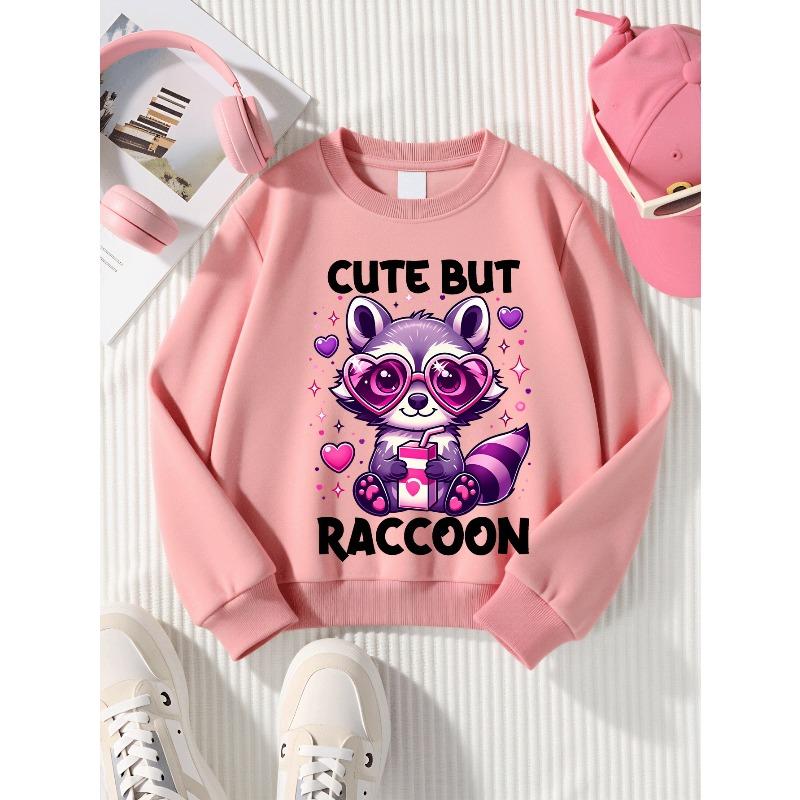 Kids Sweatshirt,Crew Neck Fashion Top, Fun "Cute Raccoon Heart Glasses" Patterned Sweatshirt, for Everyday Casual Wear, for All Kinds of Daily Outfits