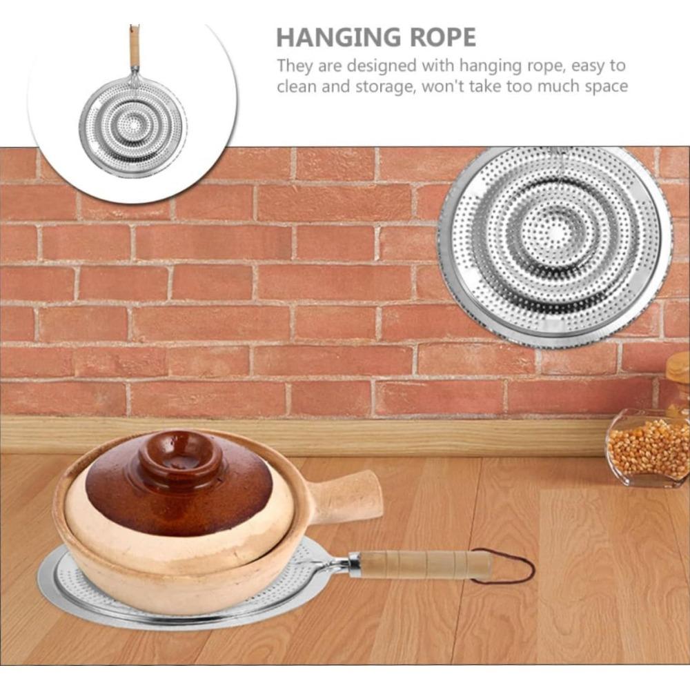 Stainless Steel Pot Pads Heat Conducting Pads Wooden Handles Household Heat Resistant Heat Insulating Pads Kitchen Utensils