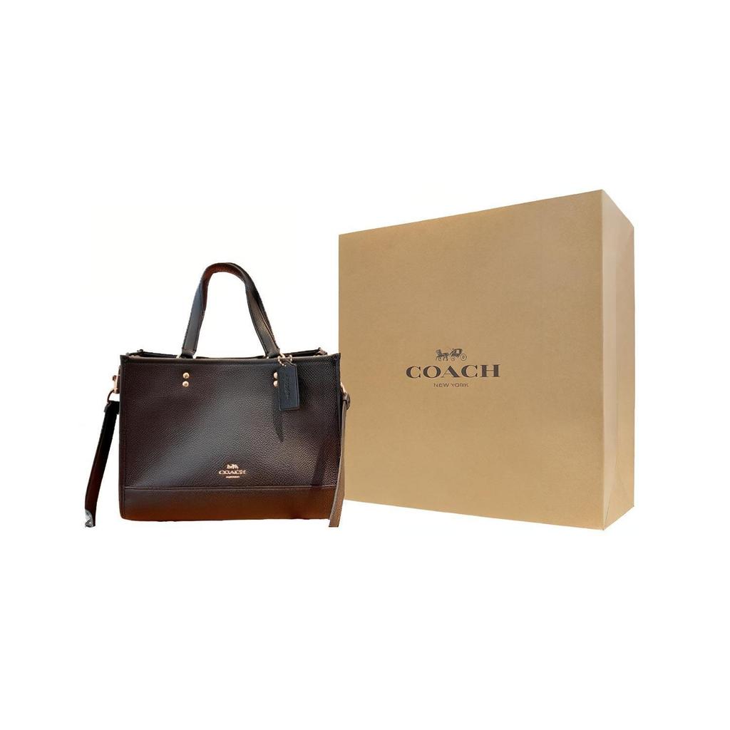 Coach Dempsey 29 Solid Pebble Grain Minimalist Leather Tote Bag Women Tote Black CO976-IMBLK