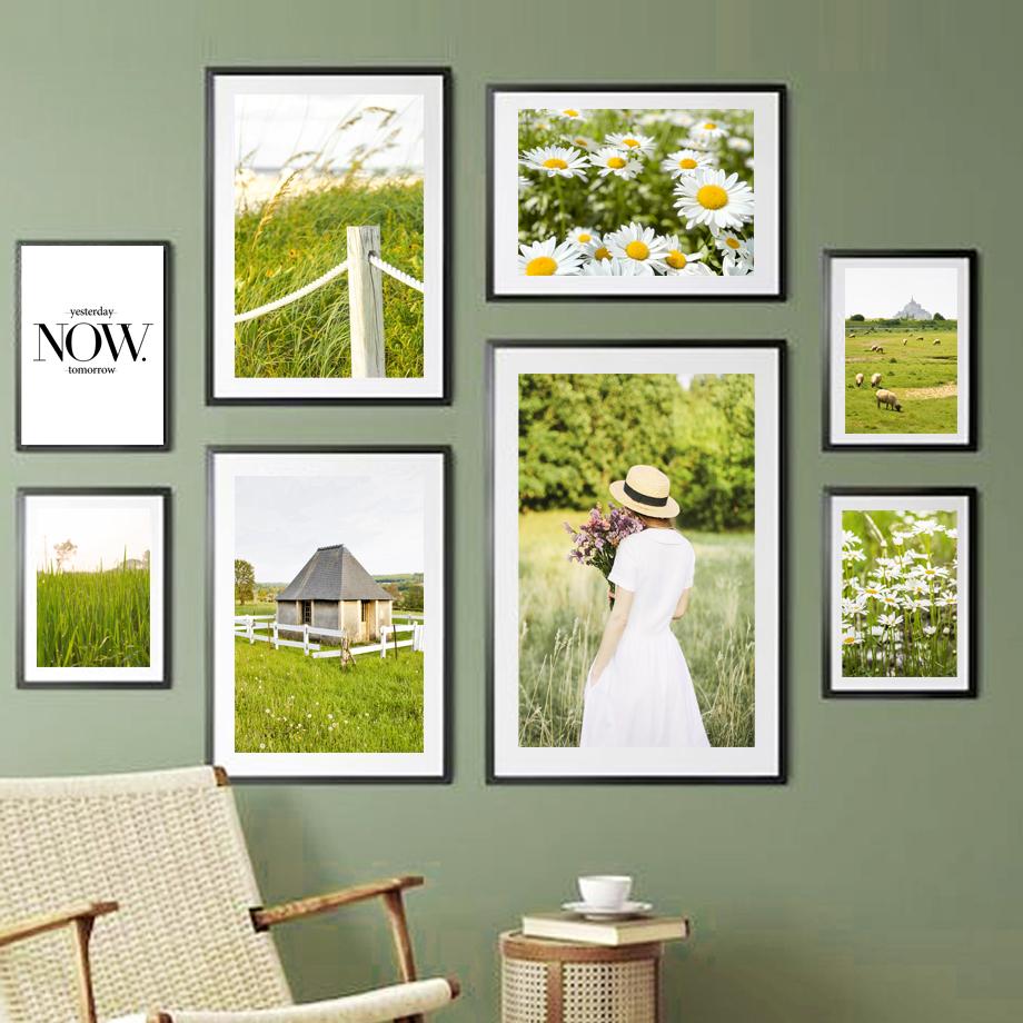Daisy Grass Girl Flower Sheep Farm Quotes Wall Art Canvas Painting Nordic Posters And Prints Wall Pictures For Living Room Decor