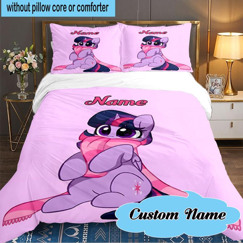 Custom Name 3PCS Little Unicorn Friendship Bedding Set Including 1pc Duvet Cover And 2pcs Pillowcases for Bedroom, Dormitory Gift Home Decor