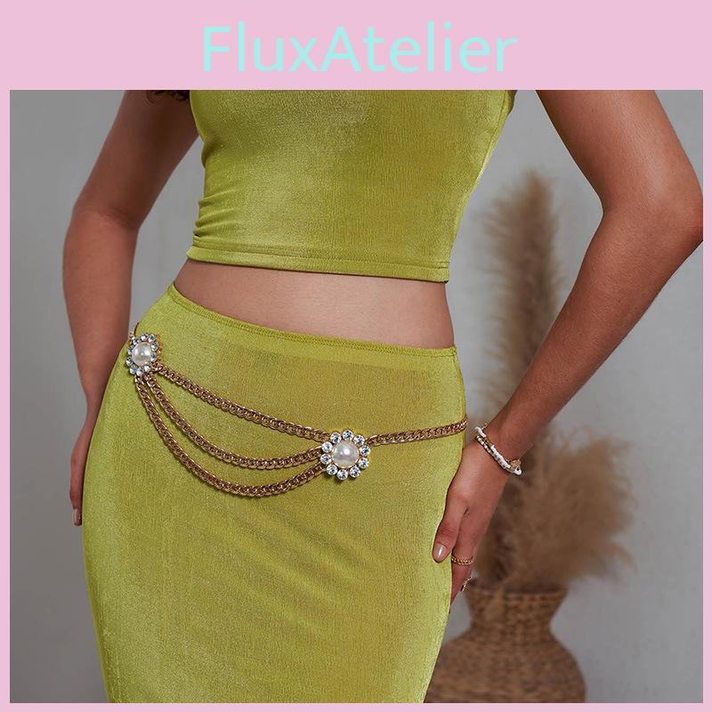 Sophisticated Artificial Pearl Flower Gold Waist Chain For Women With Trendy Design