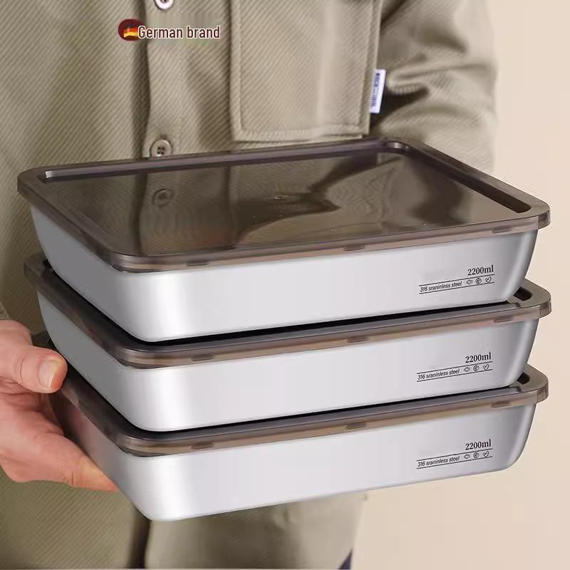Rectangular Stainless Steel Food Storage Picnic Box with Lid - Portable, Outdoor, Fresh-Keeping Container and Hot Pot for Students.