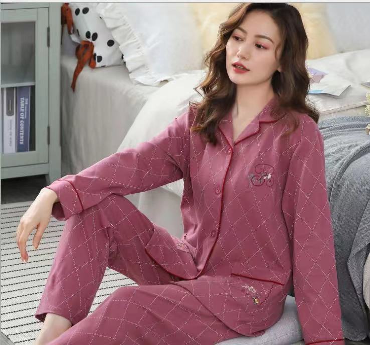 Pigiama da donna in cotone a maniche lunghe per mezza età e anziani - Cardigan ampio per l'autunno